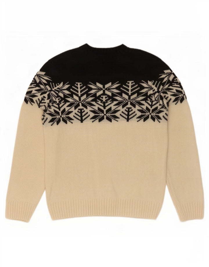 Vintage Herren Pullover mit Rundhalsausschnitt, Mittelweiß, Fair-Isle-Acryl