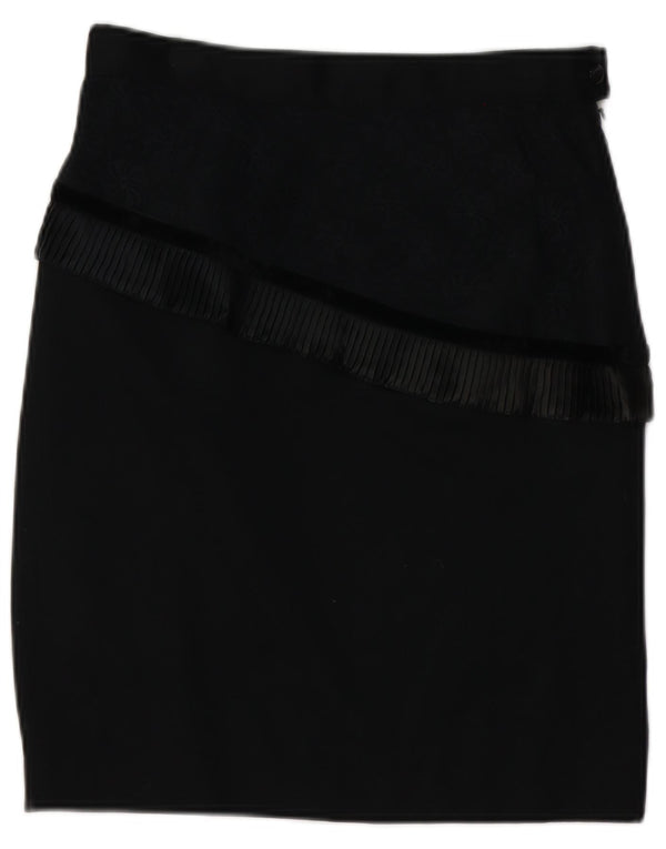 Vintage Damen Bleistiftrock mit hoher Taille UK 14 Groß W28 Schwarz Schurwolle