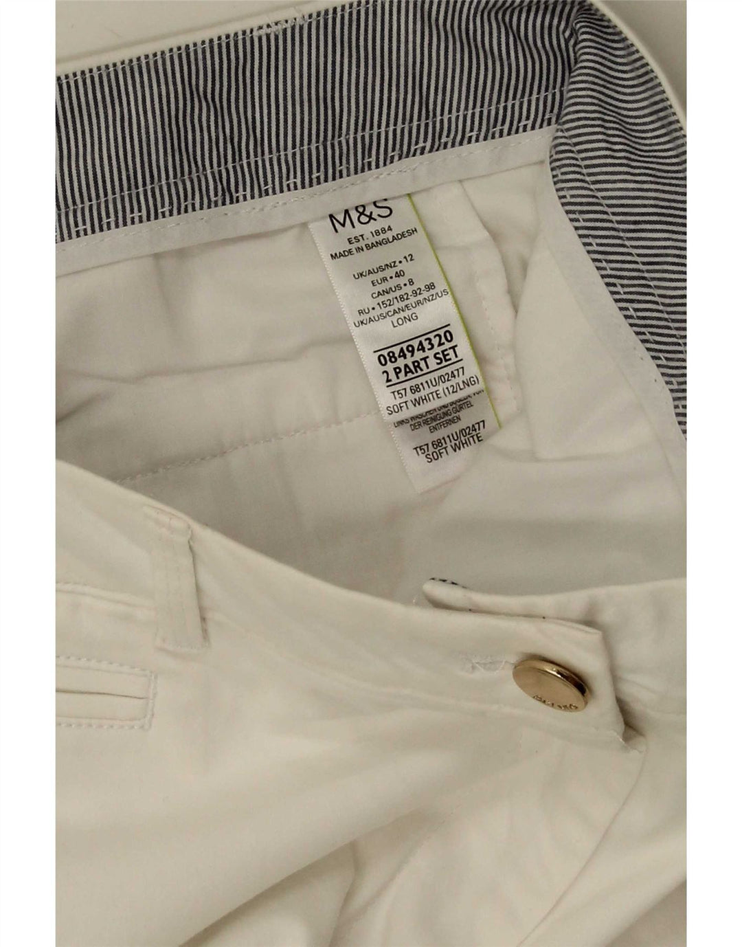 Marks & Spencer Damen gerade Chinohose UK 12 Medium W32 L30 Weiß
