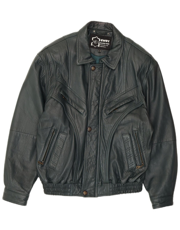 VINTAGE Herren Lederjacke EU 56 3XL Grünes Leder
