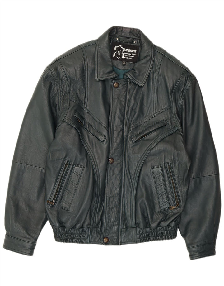 VINTAGE Herren Lederjacke EU 56 3XL Grünes Leder
