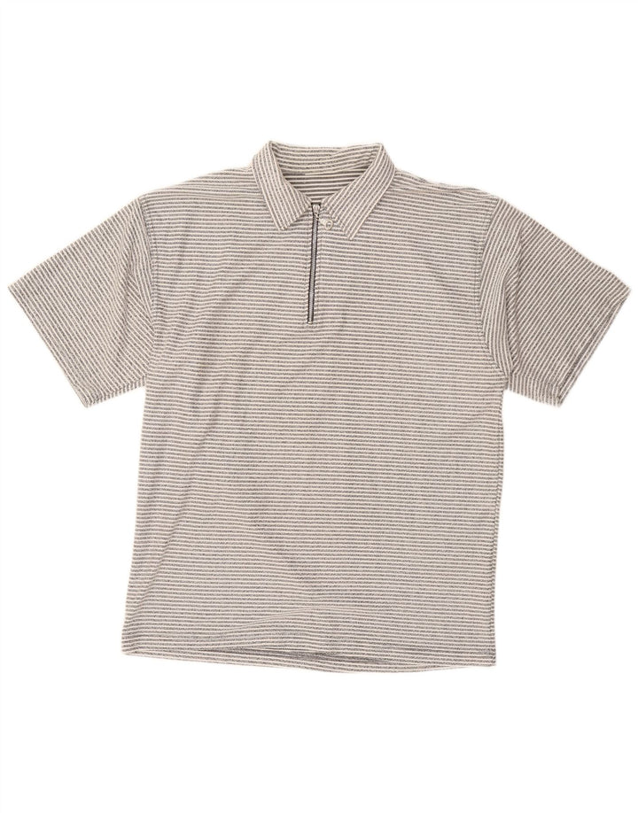 UNCLE SAM Mens Polo Shirt Large Grey Pinstripe Polyester