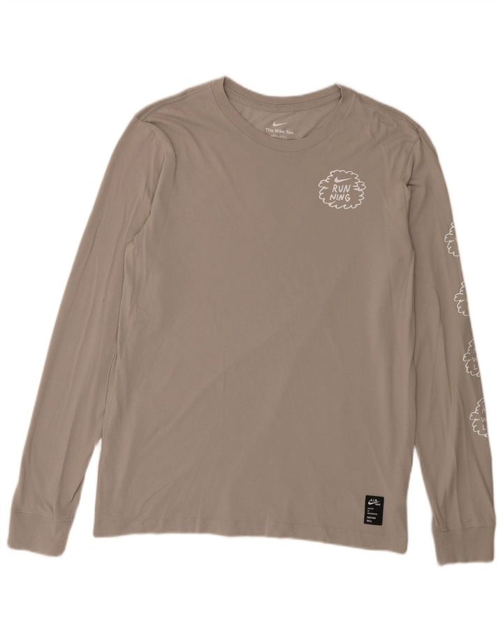 Nike Herren-Oberteil mit Grafik, langärmelig, mittelgraue Baumwolle