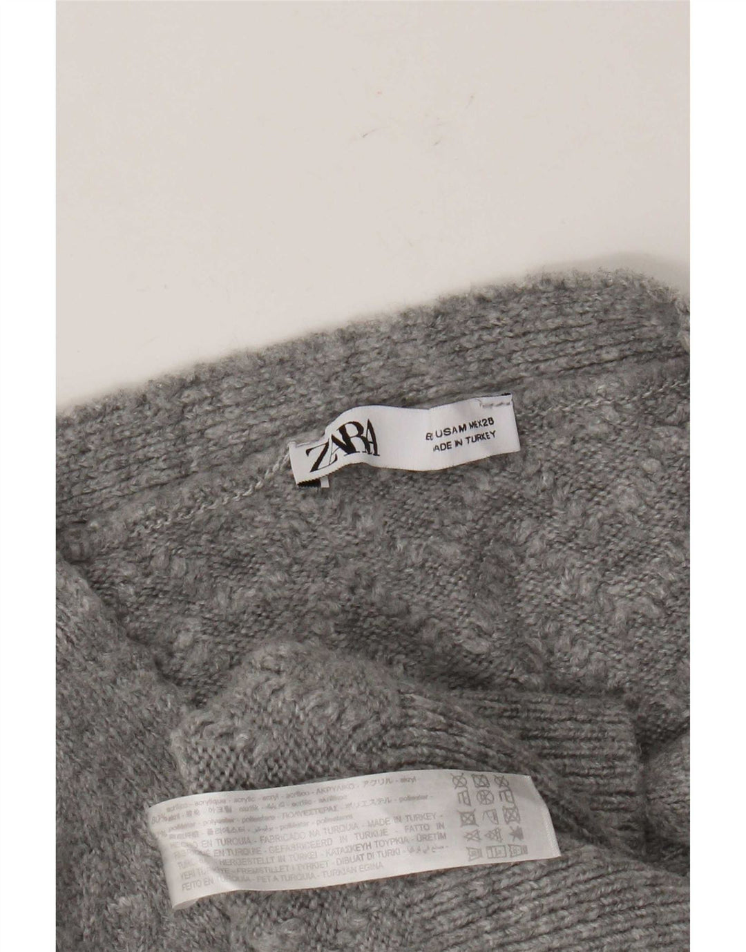 Zara Damen Crop Cardigan Pullover UK 14 Mittelgraues Acryl