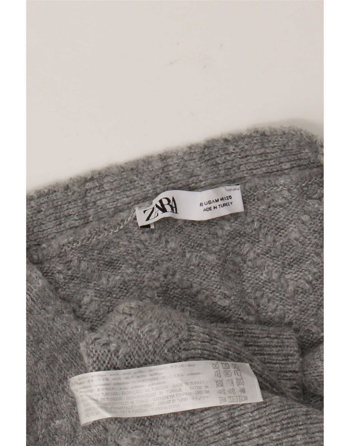 Zara Damen Crop Cardigan Pullover UK 14 Mittelgraues Acryl