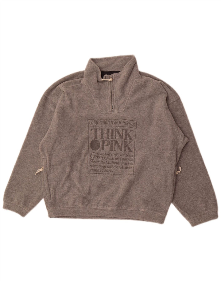 Think Pink Damen-Fleecepullover in Übergröße mit Grafik, UK 14, Mittelgrau meliert