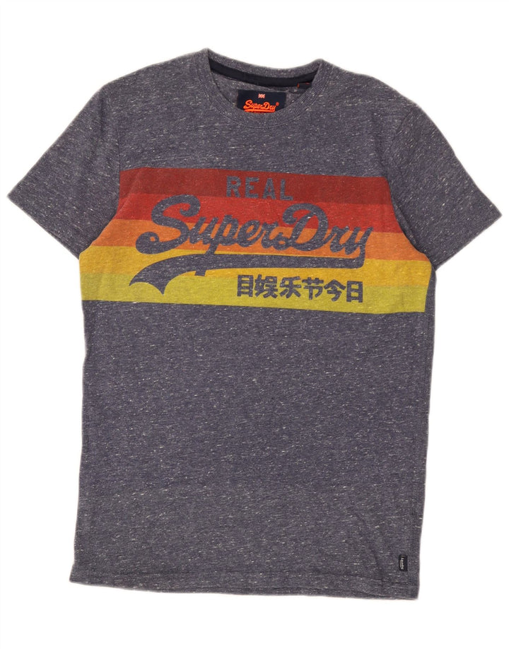 Superdry Herren Grafik-T-Shirt-Oberteil, klein, blau gefleckte Baumwolle