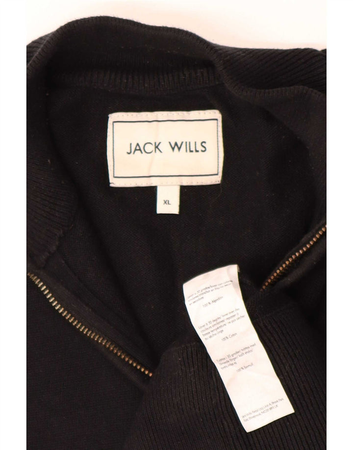 Jack Wills Herren-Pullover mit Reißverschluss am Hals, XL, schwarze Baumwolle