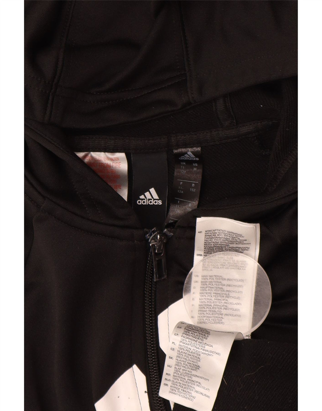 ADIDAS Mädchen-Kapuzenpullover mit grafischem Reißverschluss, 11–12 Jahre, schwarzes Polyester