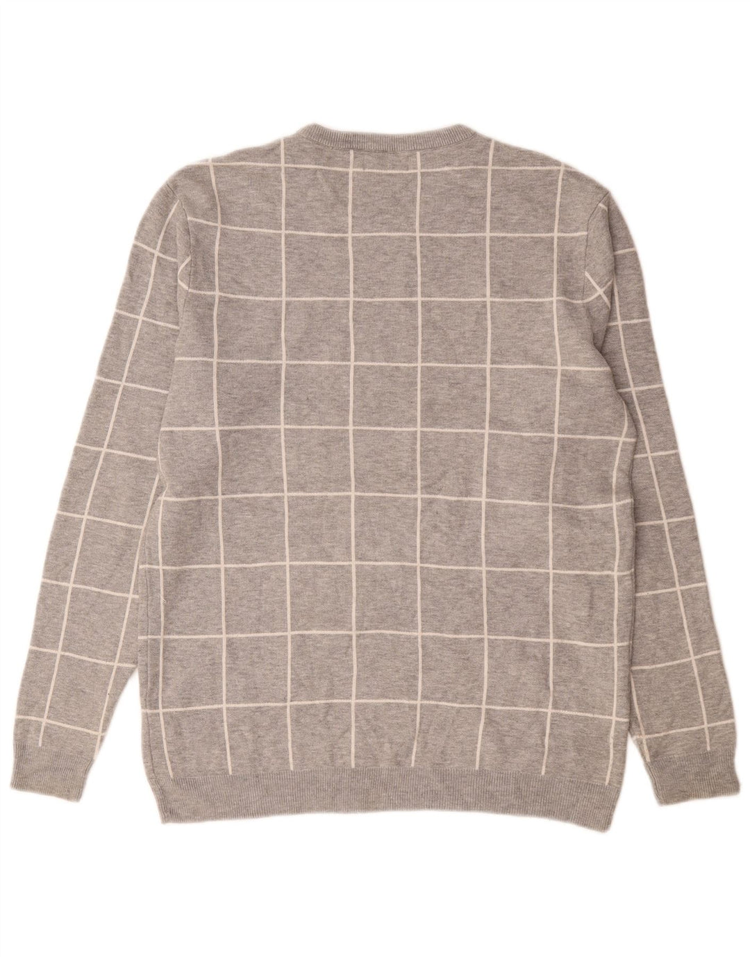 Zara Herren-Pullover mit Rundhalsausschnitt, XL, grau kariertes Nylon
