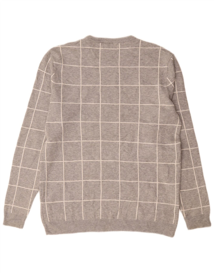Zara Herren-Pullover mit Rundhalsausschnitt, XL, grau kariertes Nylon
