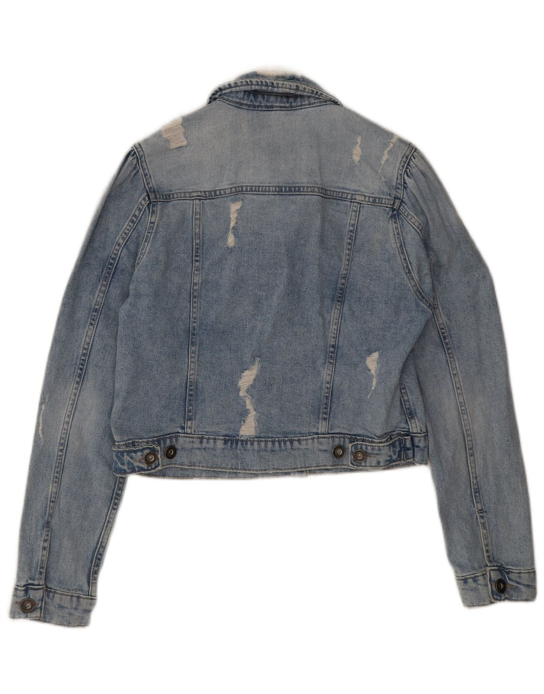 Dkny Womens Crop Distressed Denim Jacke UK 14 Mittelblaue Baumwolle