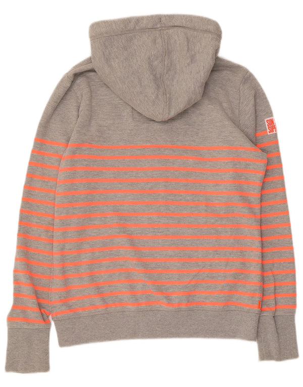 Superdry Damen-Kapuzenpullover mit Reißverschluss, UK 14, Größe L, grau gestreift, Baumwolle