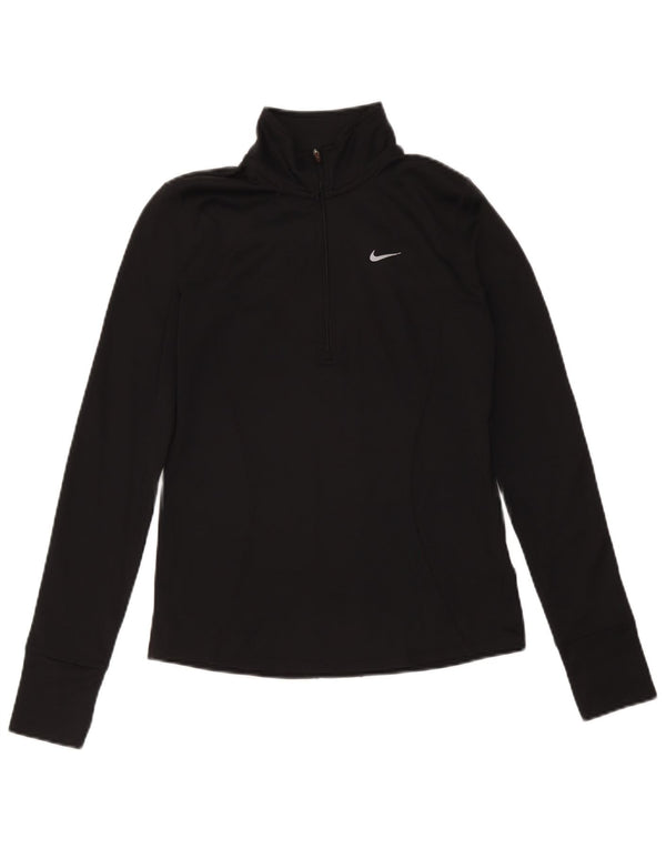 Nike Womens Dri Fit Zip Neck Pullover Trainingsanzug Top UK 10 Small Schwarz