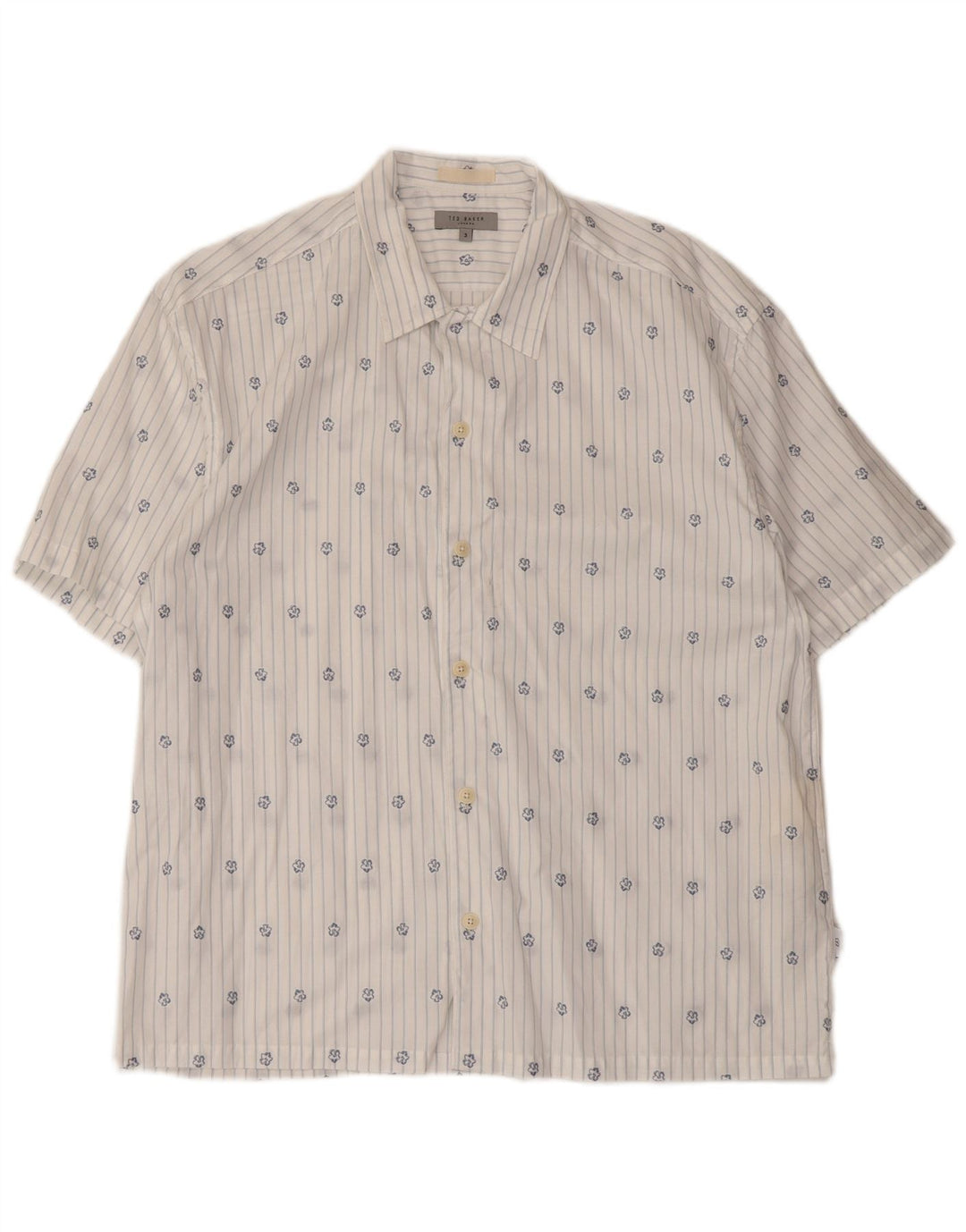 Ted Baker Herren-Kurzarmhemd, Größe 3, mittelweiß, gestreift, Baumwolle