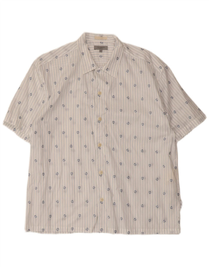 Ted Baker Herren-Kurzarmhemd, Größe 3, mittelweiß, gestreift, Baumwolle