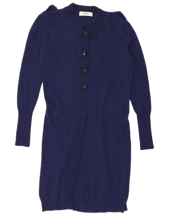 Vintage Damen Longline Cardigan Pullover IT 44 Medium Navy Blue Wolle