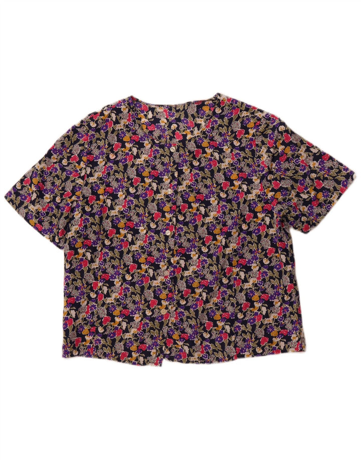 VINTAGE Womens Crop Shirt Blouse UK 14 Medium Multicoloured Floral