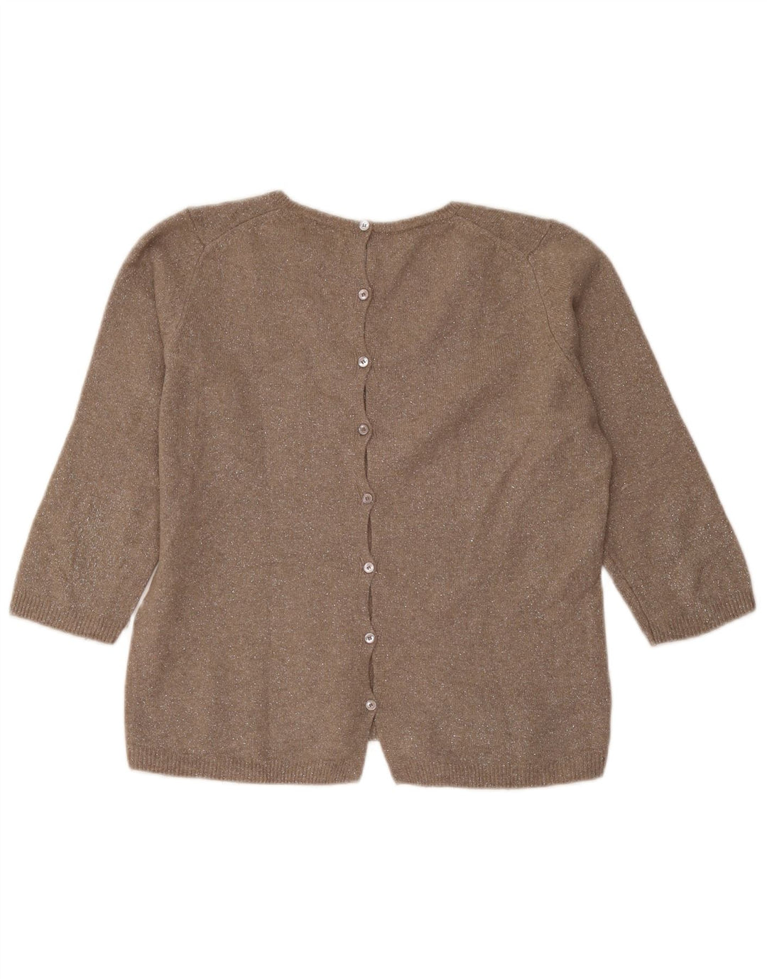 Massimo Dutti Damen-Pullover mit 3/4-Ärmeln und V-Ausschnitt, Größe UK 14, Mittelbraun