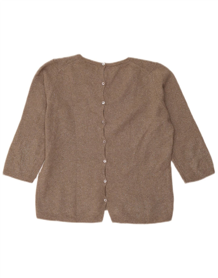 Massimo Dutti Damen-Pullover mit 3/4-Ärmeln und V-Ausschnitt, Größe UK 14, Mittelbraun