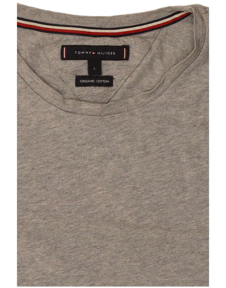 Tommy Hilfiger Herren-Oberteil mit Grafik, langärmlig, groß, grau gefleckte Baumwolle