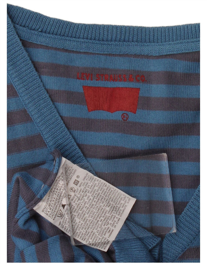 LEVI'S Herren-Pullover mit V-Ausschnitt, XL, blau gestreift, Baumwolle