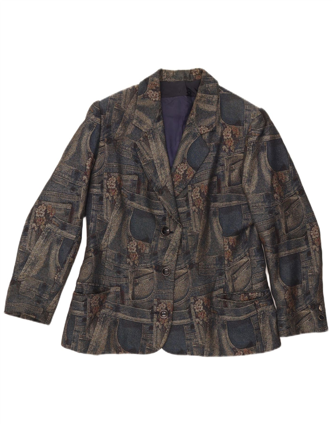 Carnet Damen-Blazerjacke mit 3 Knöpfen, UK 14, mittleres Marineblau mit Blumenmuster