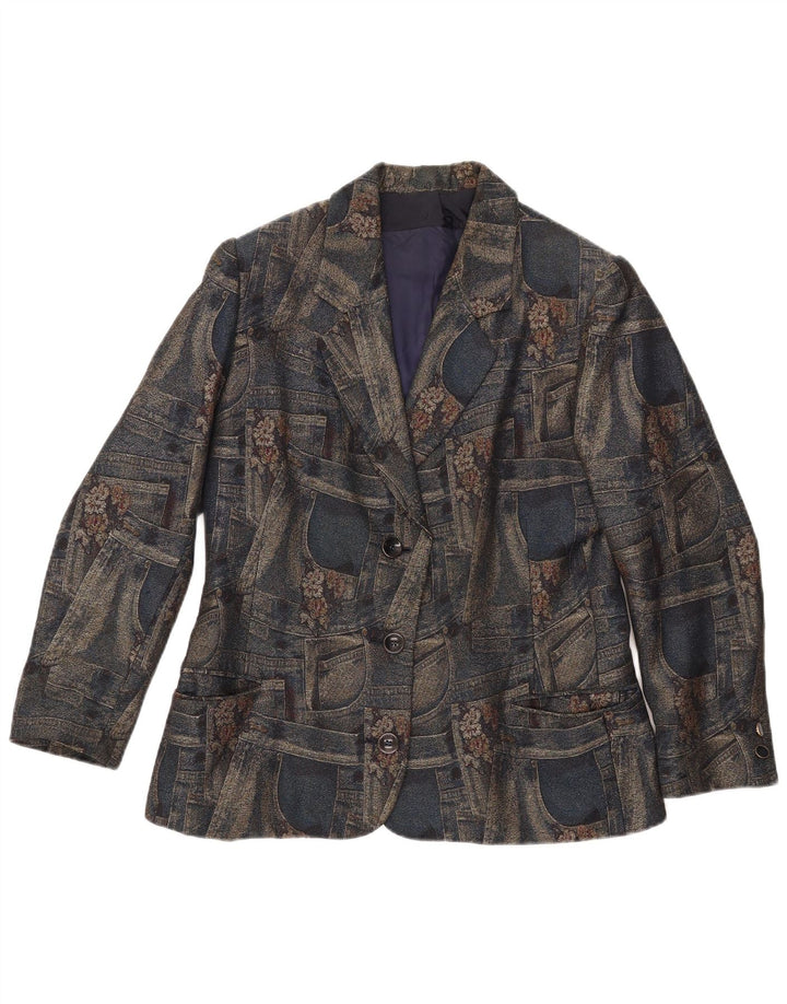 Carnet Damen-Blazerjacke mit 3 Knöpfen, UK 14, mittleres Marineblau mit Blumenmuster