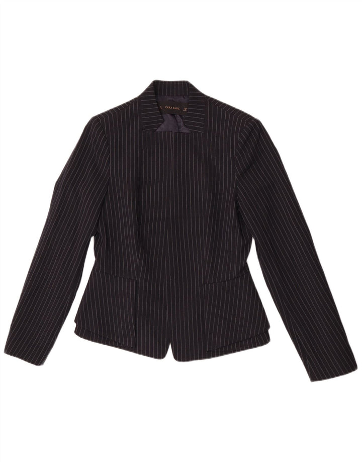 Offene Blazerjacke für Damen von Zara, Gr. 8, Marineblau, Nadelstreifen