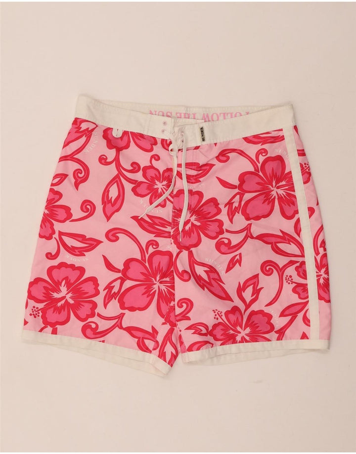 SUNDEK Herren-Badeshorts, groß, rosa, florales Polyester