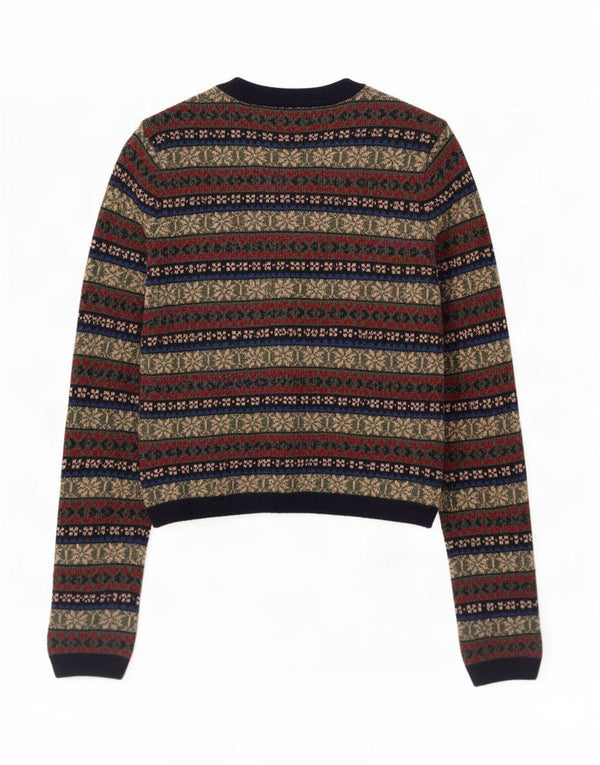 Zara Damen-Cardigan-Pullover UK 10 Kleines mehrfarbiges Fair-Isle-Polyamid