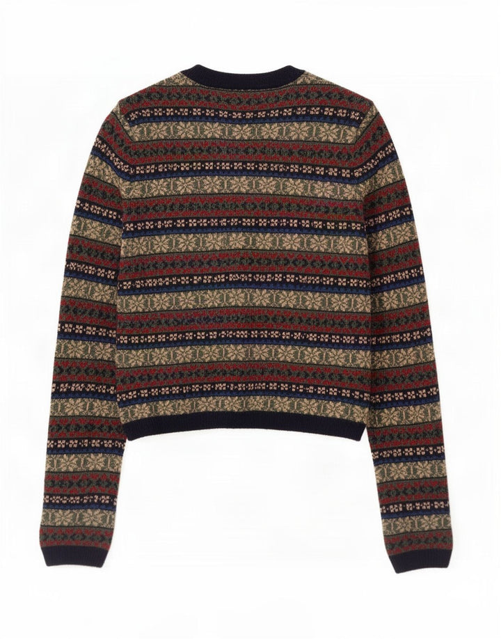 Zara Damen-Cardigan-Pullover UK 10 Kleines mehrfarbiges Fair-Isle-Polyamid