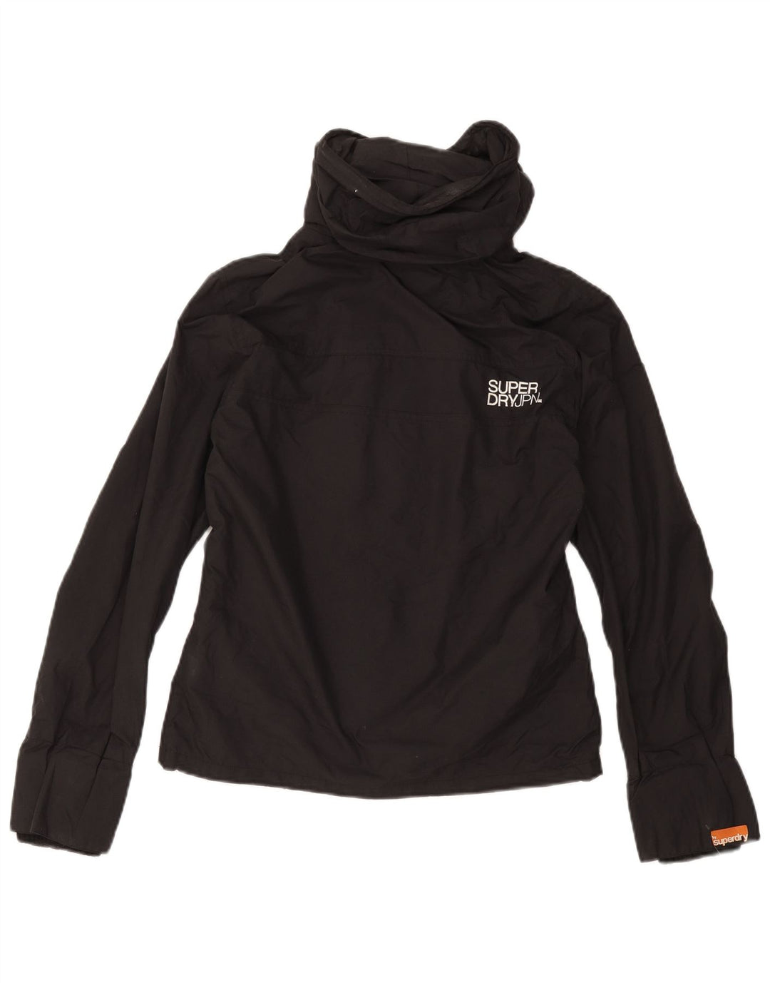 SUPERDRY Damen-Regenjacke mit grafischer Kapuze, UK 14, mittelschwarzes Nylon