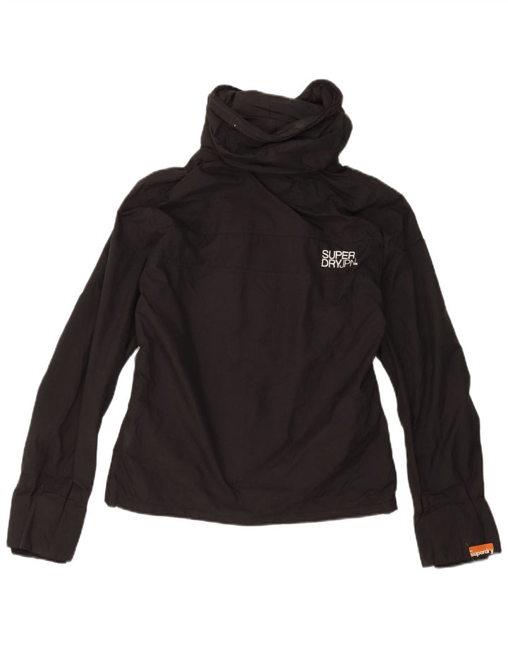 SUPERDRY Damen-Regenjacke mit grafischer Kapuze, UK 14, mittelschwarzes Nylon
