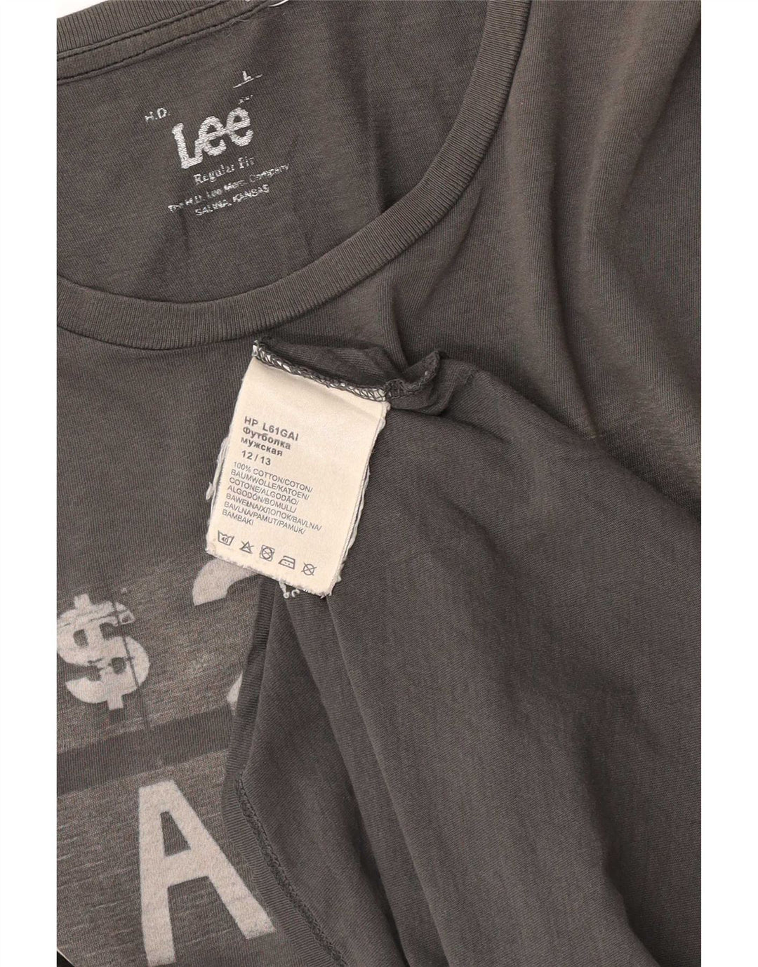 Lee Herren-T-Shirt mit normaler Passform, Grafik, Größe L, aus grauer Baumwolle