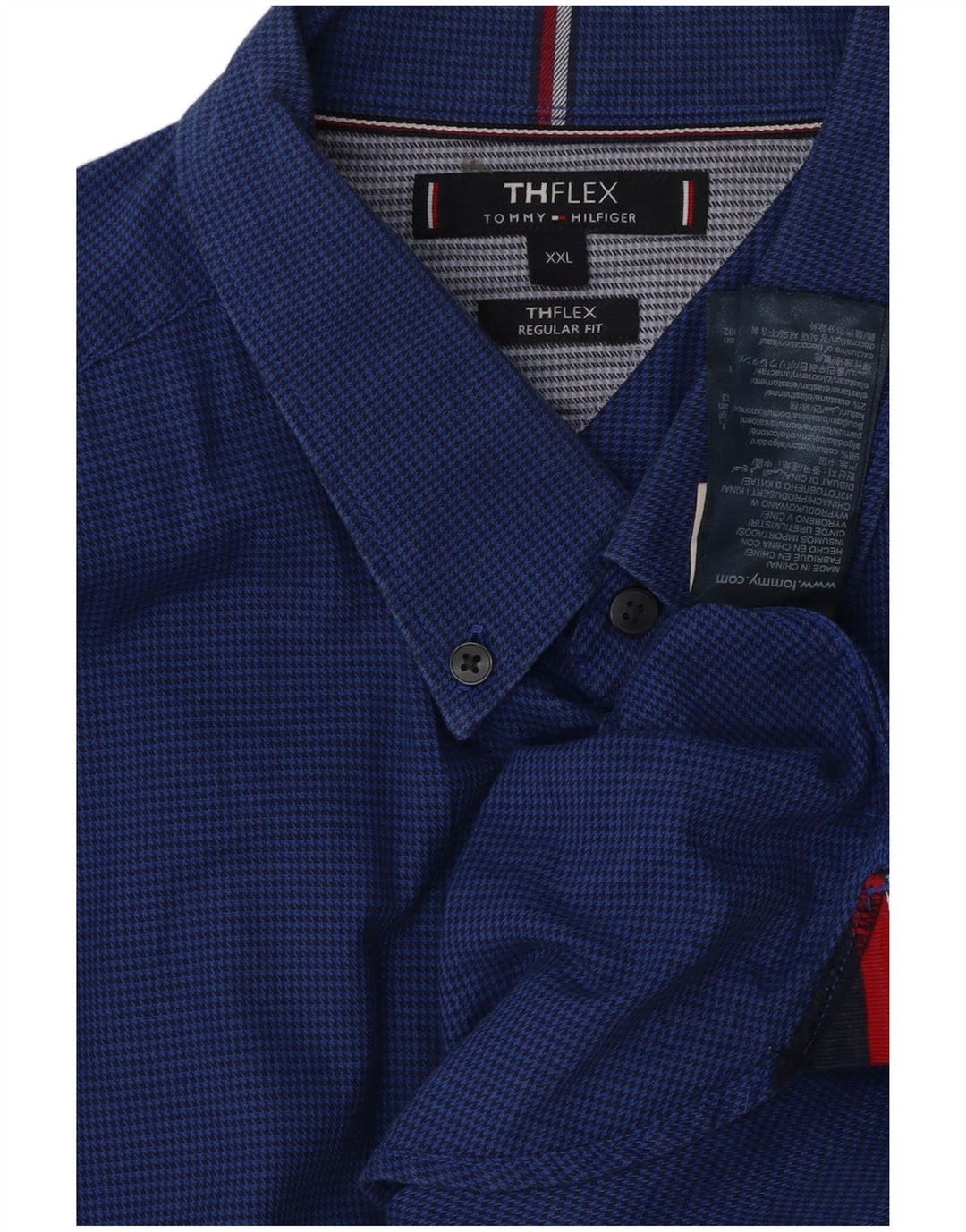 TOMMY HILFIGER Herren-Hemd mit normaler Passform, 2XL, blaue Hahnentritt-Baumwolle