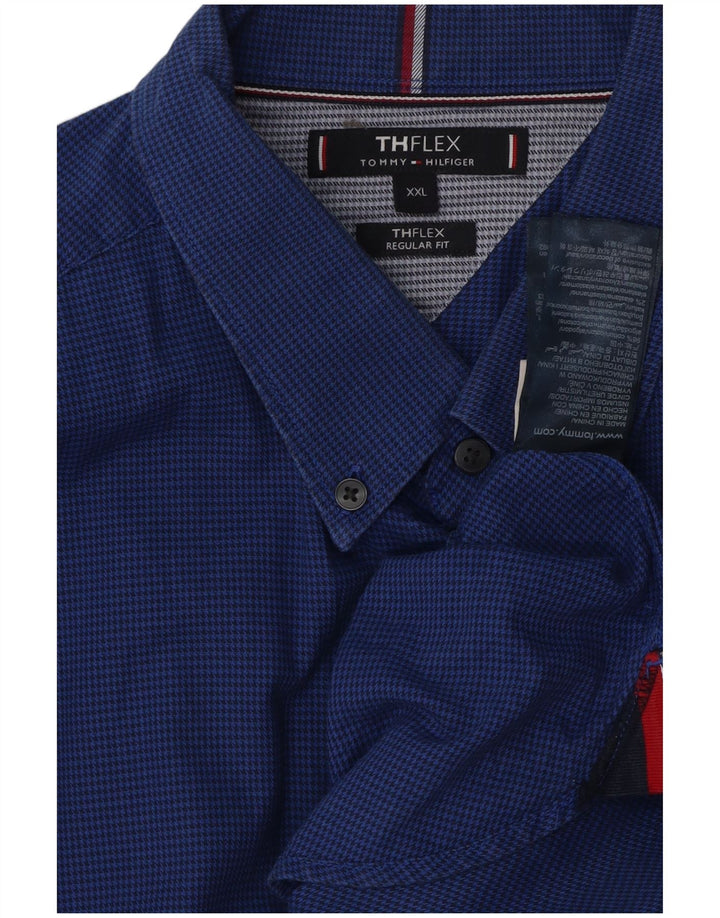 TOMMY HILFIGER Herren-Hemd mit normaler Passform, 2XL, blaue Hahnentritt-Baumwolle