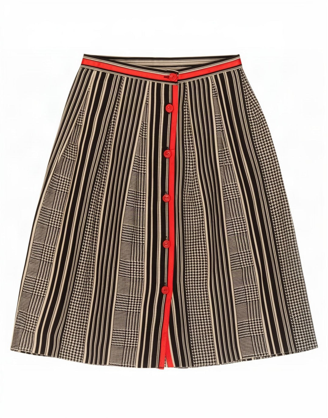 Vintage Damen A-Linienrock IT 42 Medium W25 Schwarze Hahnentrittwolle