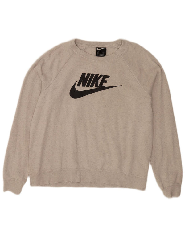 Nike Womens Graphic Sweatshirt Pullover UK 14 Mittelgrau gefleckte Baumwolle