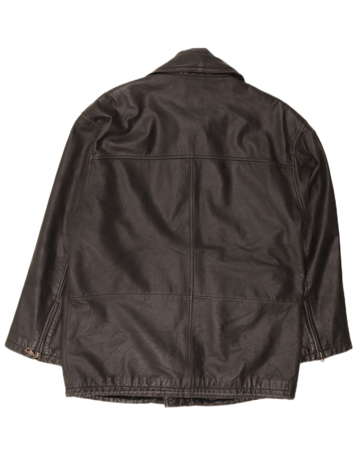 COTTON REPUBLIC Mens Leather Jacket IT 48 Medium Black Leather