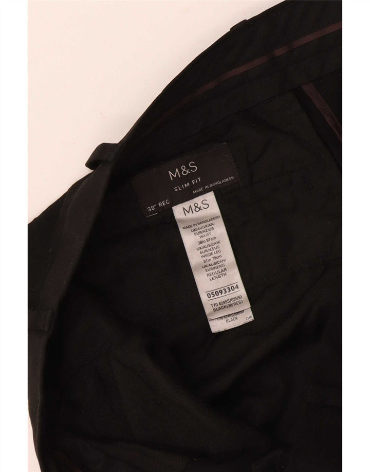 Marks & Spencer Herren Slim Fit Anzughose W38 L28 Schwarz Polyester