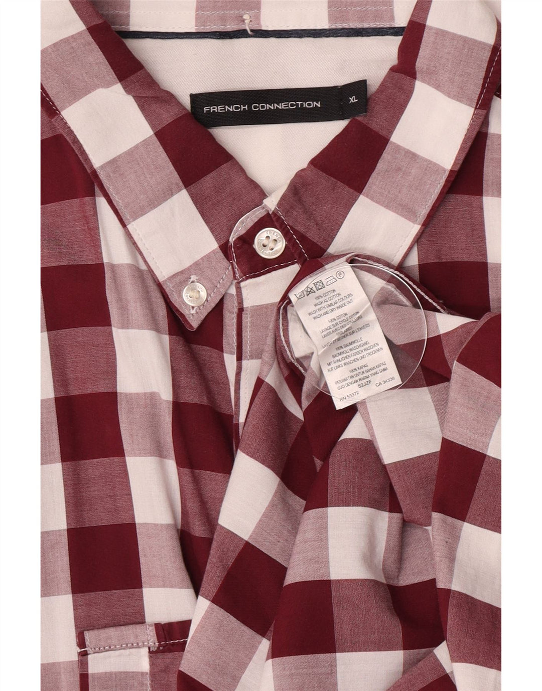 French Connection Herrenhemd XL, Burgunderrot, Gingham-Baumwolle