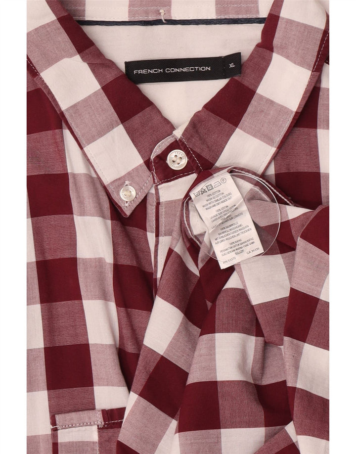 French Connection Herrenhemd XL, Burgunderrot, Gingham-Baumwolle