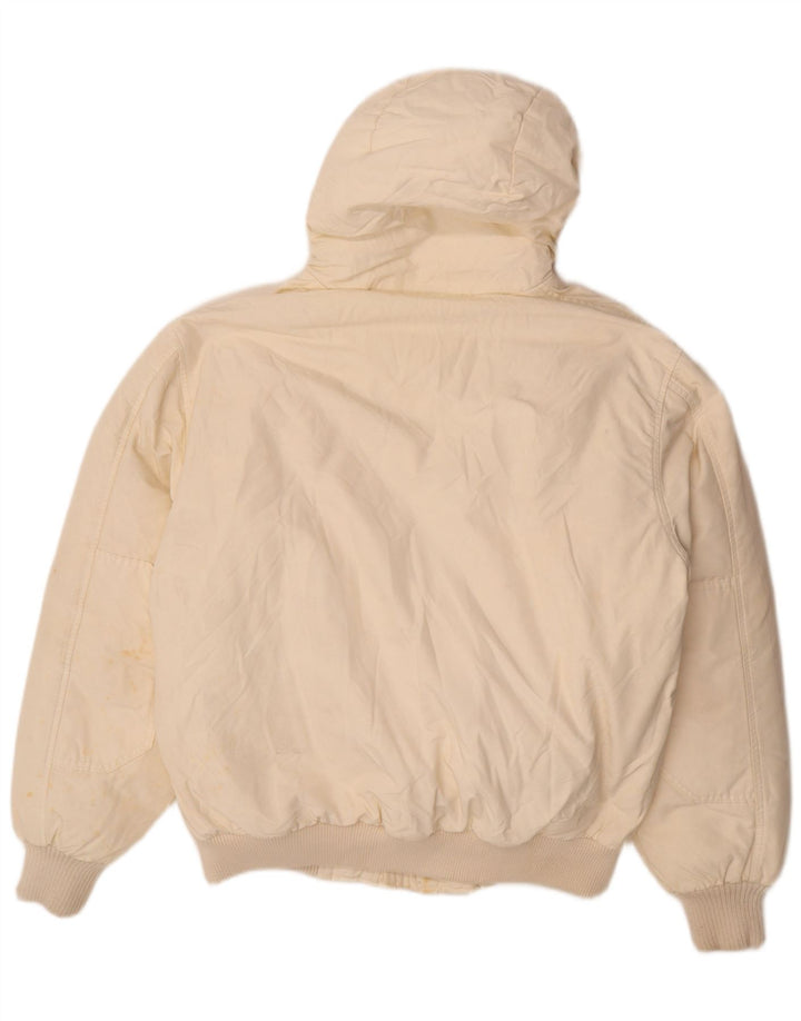 Woolrich Wattierte Herrenjacke mit Kapuze, UK 40, Größe L, cremefarbene Baumwolle