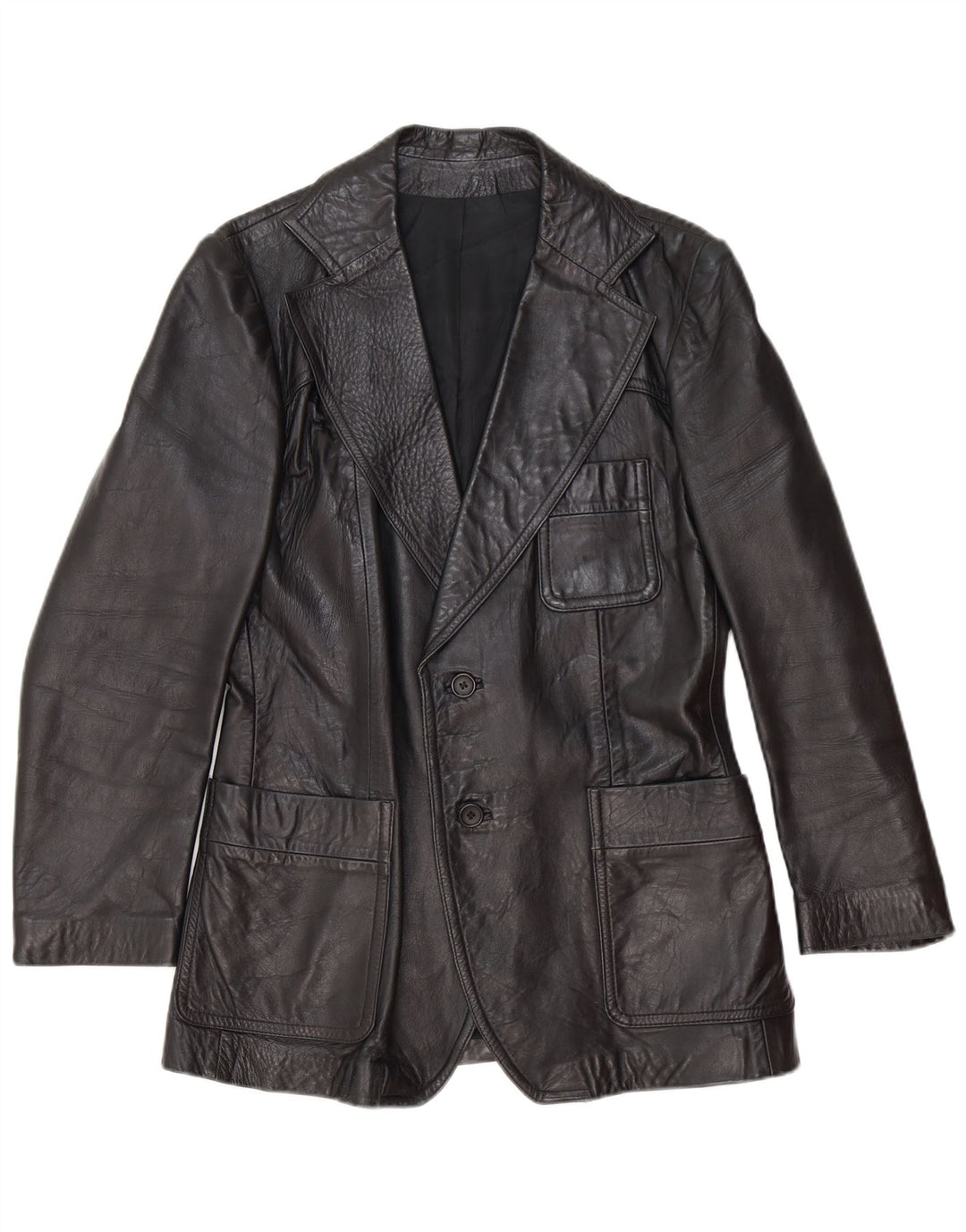 Vintage Herren 2 Knopf Leder Blazer Jacke UK 40 Large Schwarz