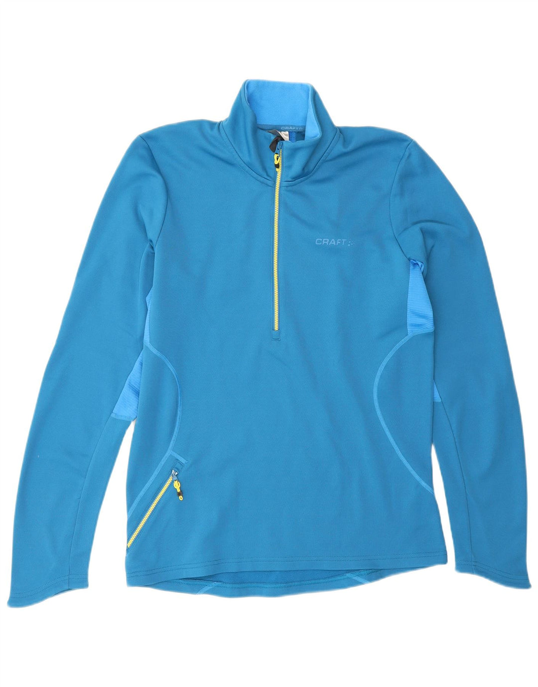 Vintage Herren-Pullover-Trainingsanzugoberteil mit Reißverschluss und Halsausschnitt, mittelblau, Farbblock