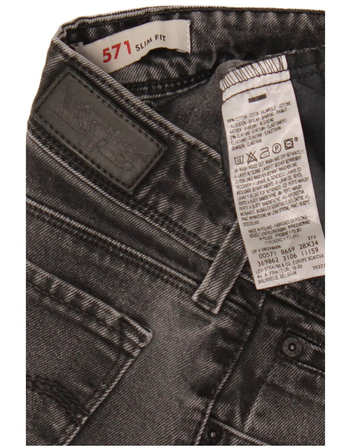 Levi's Damen 571 Slim Jeans W28 L34 Schwarze Baumwolle