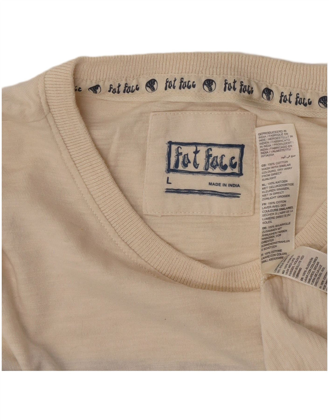 Fat Face Herren-T-Shirt-Oberteil, groß, beige, Colourblock-Baumwolle