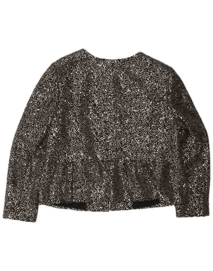 Marks & Spencer Damen-Blazer mit durchgehendem Reißverschluss und Pailletten, UK 14, Mittelsilber