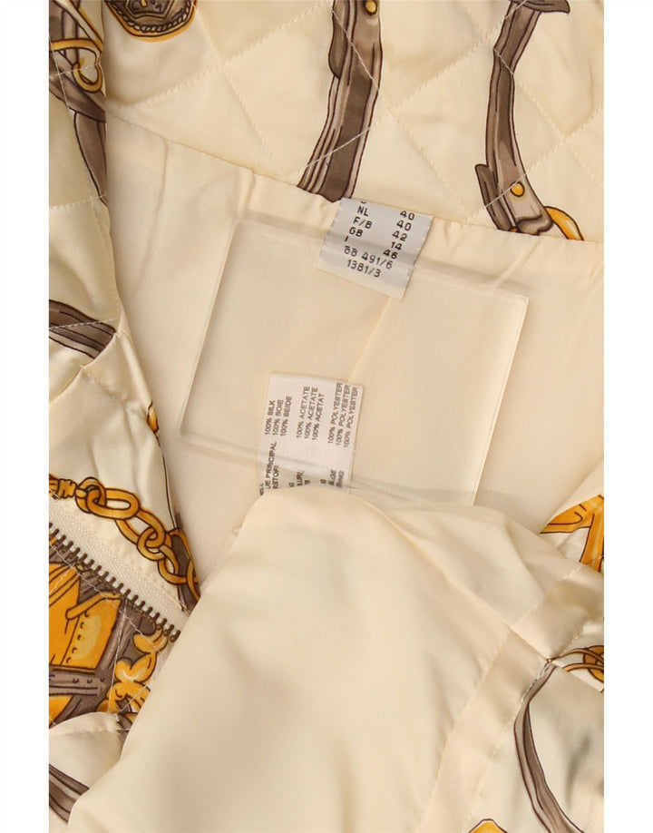 VINTAGE Steppweste mit abstraktem Muster für Damen, UK 14, große cremefarbene Seide